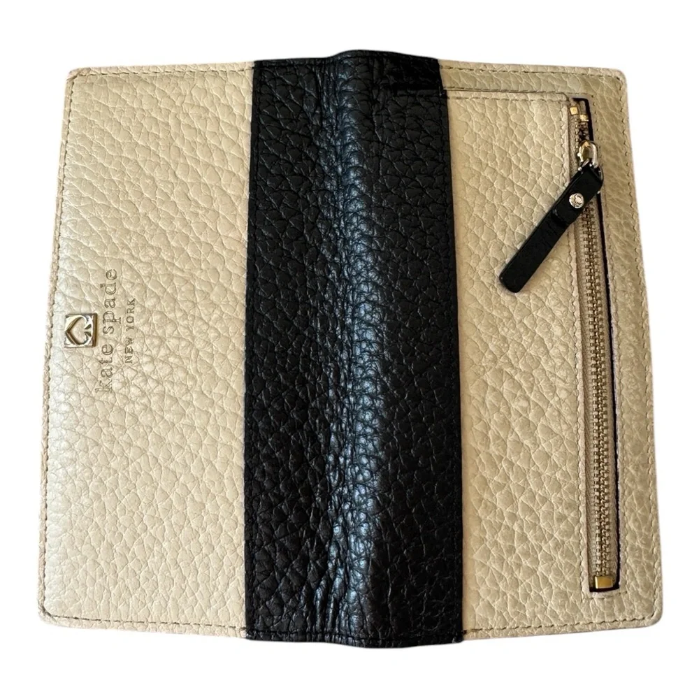 Kate Spade Color Block Slim Wallet Leather Black Cream